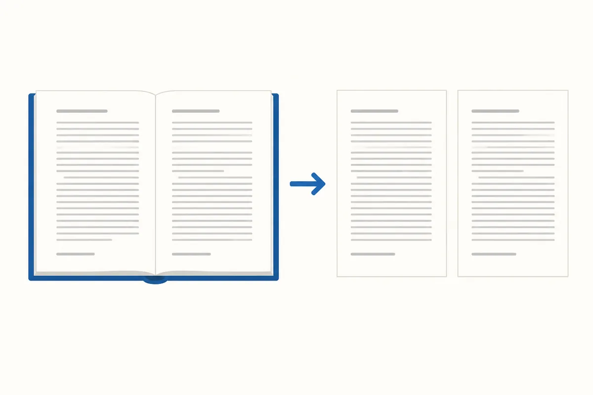 One photo of an open book with both facing pages, turned into two separate upright pages