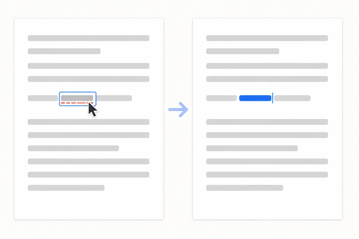 Selecting a misspelled word in a PDF and typing the correction in place