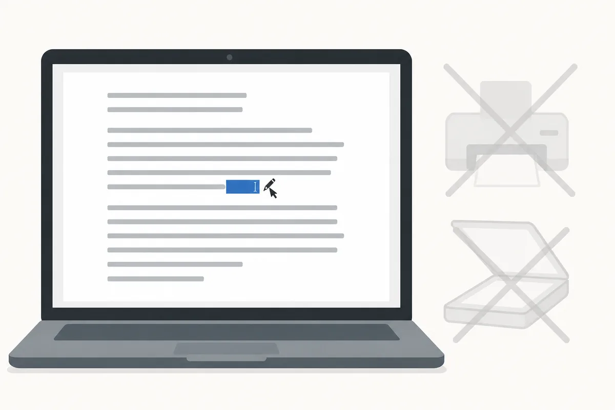 Click the text in the PDF and type the correction — direct editing without printing or rescanning