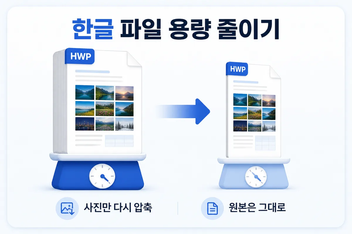 한글 파일 용량 줄이기 — 사진만 다시 압축, 원본은 그대로