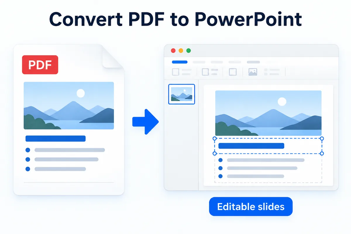 Convert PDF to PowerPoint — a PDF page becomes a slide with editable text boxes