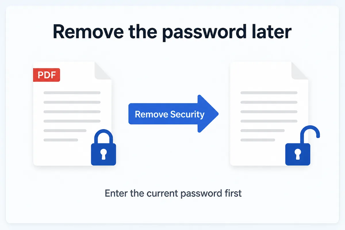 Remove the password later — Remove Security, enter the current password first