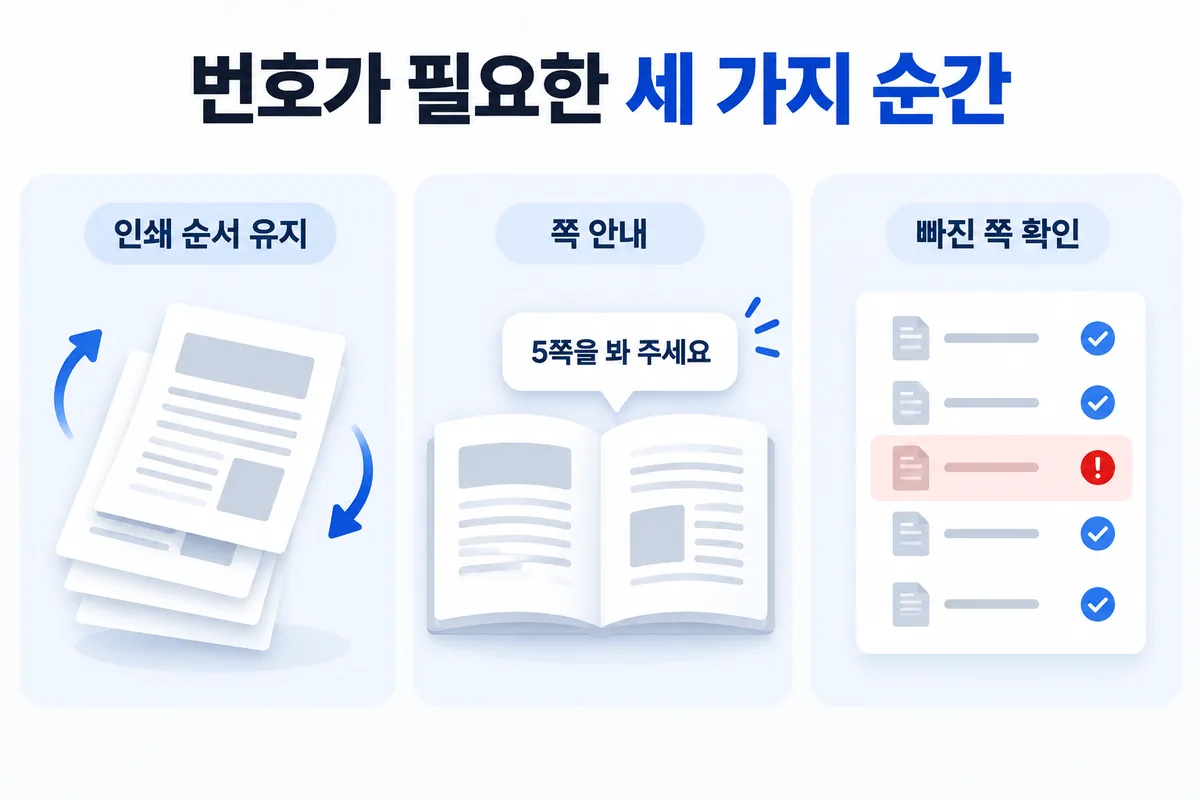 번호가 있으면 좋은 순간 — 인쇄 순서, 쪽 안내, 빠진 쪽 확인