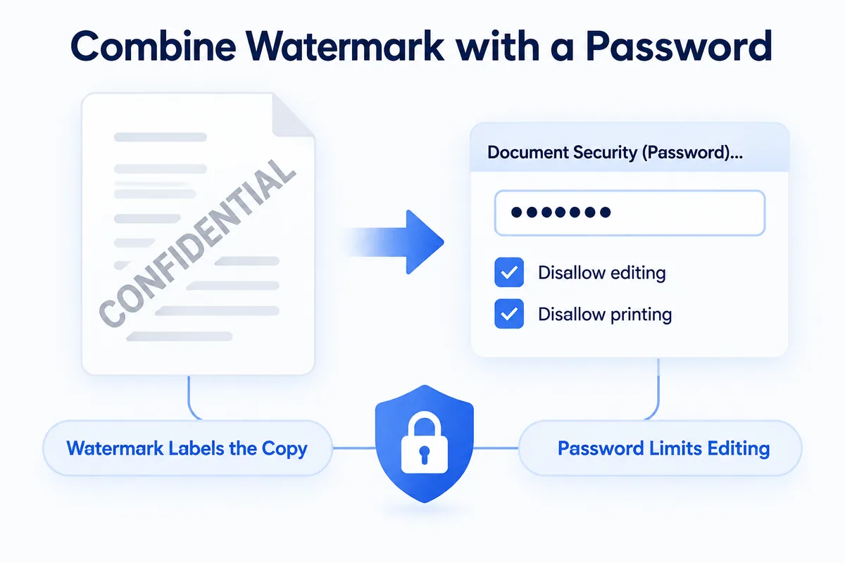 Watermark plus password — the watermark labels the copy, the permissions password limits editing