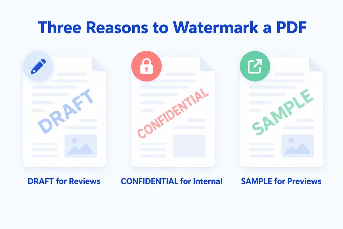 When a watermark helps — DRAFT for reviews, CONFIDENTIAL for internal copies, SAMPLE for previews