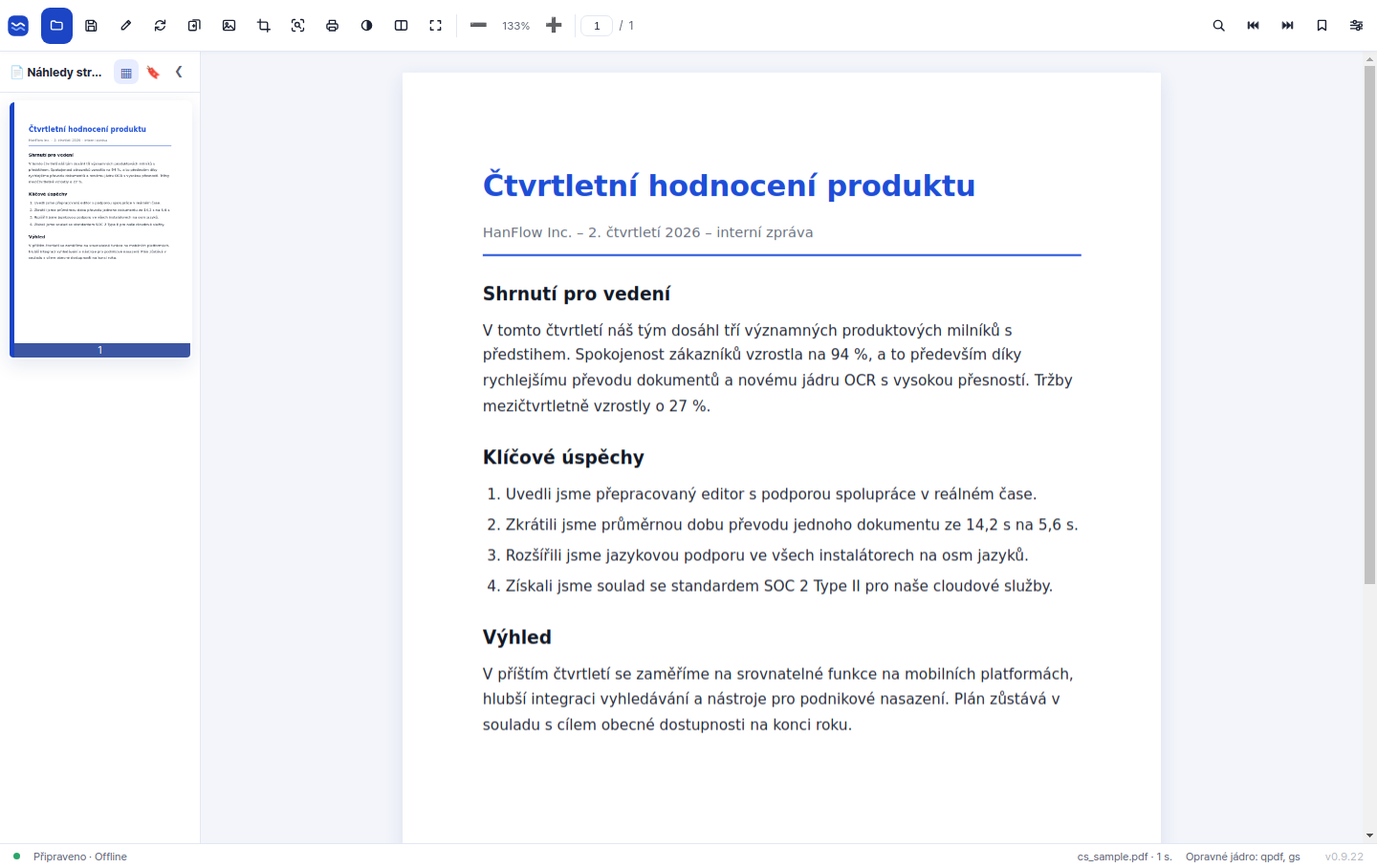Přehledná obrazovka pro čtení a úpravy