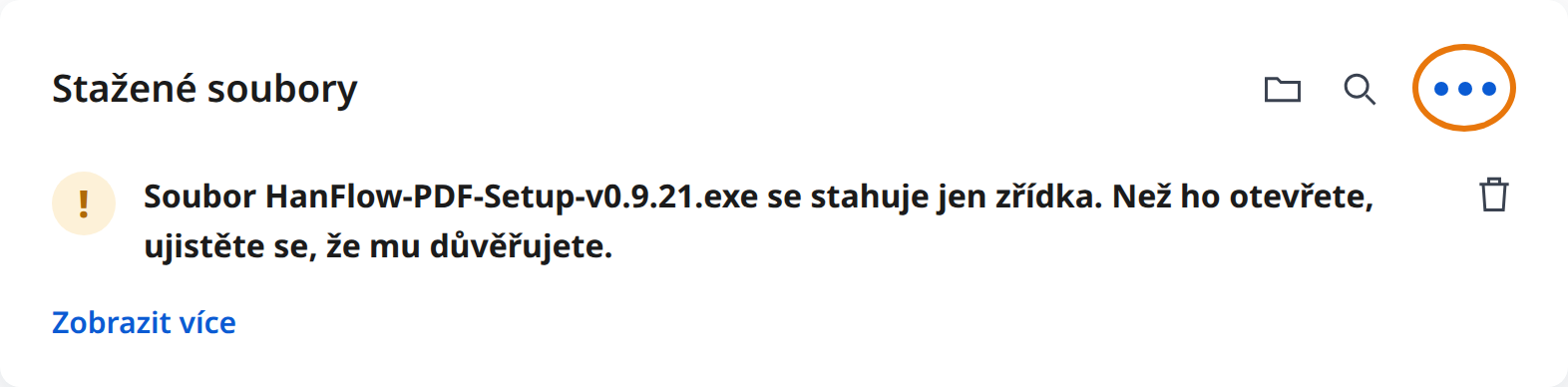 Klikněte na Další akce (⋯) ve varování o stahování v Edge