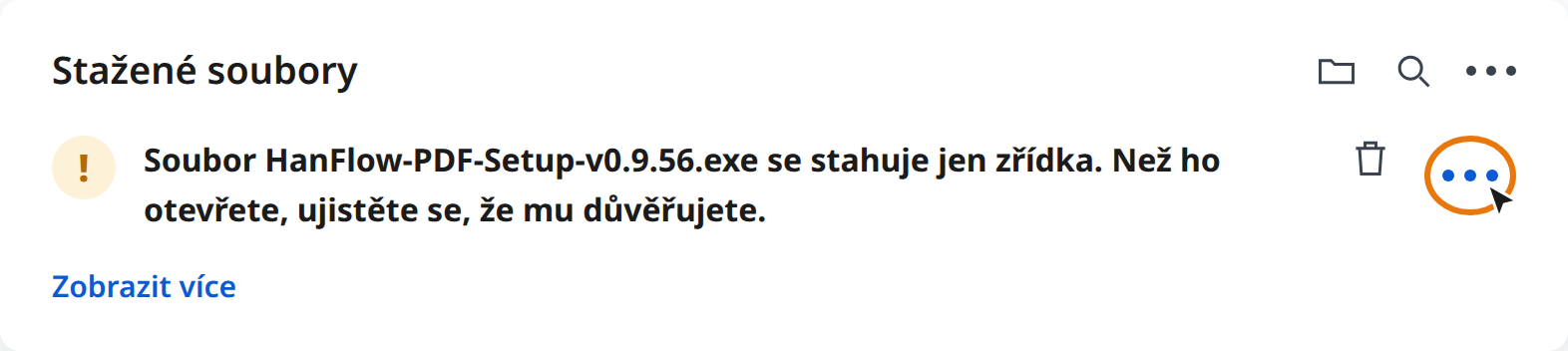 Klikněte na Další akce (⋯) ve varování o stahování v Edge