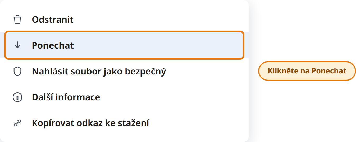 Klikněte na Ponechat v nabídce