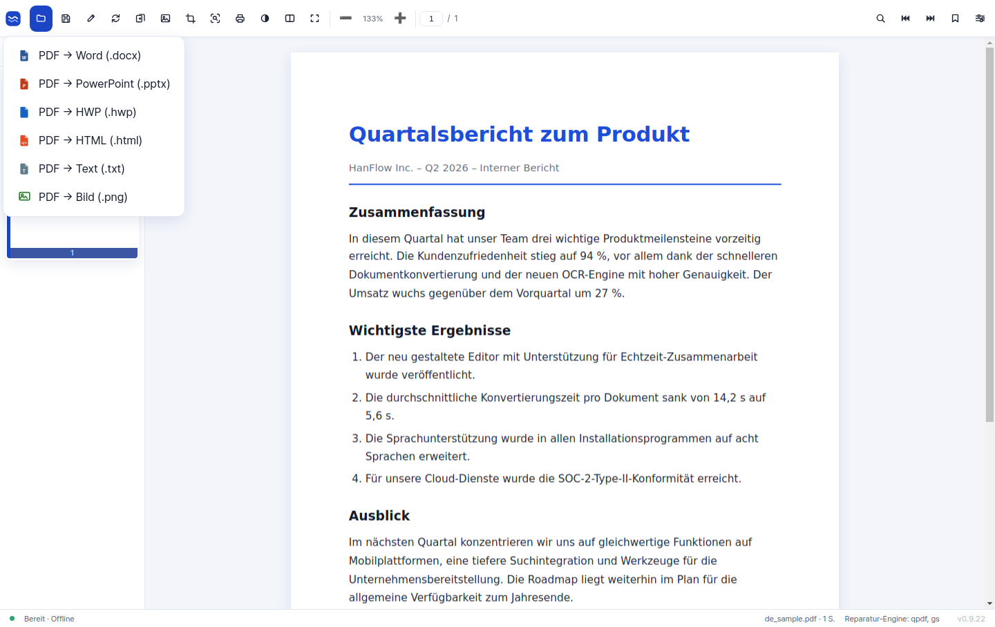 PDF in Word, PowerPoint, HTML, Text und Bilder konvertieren