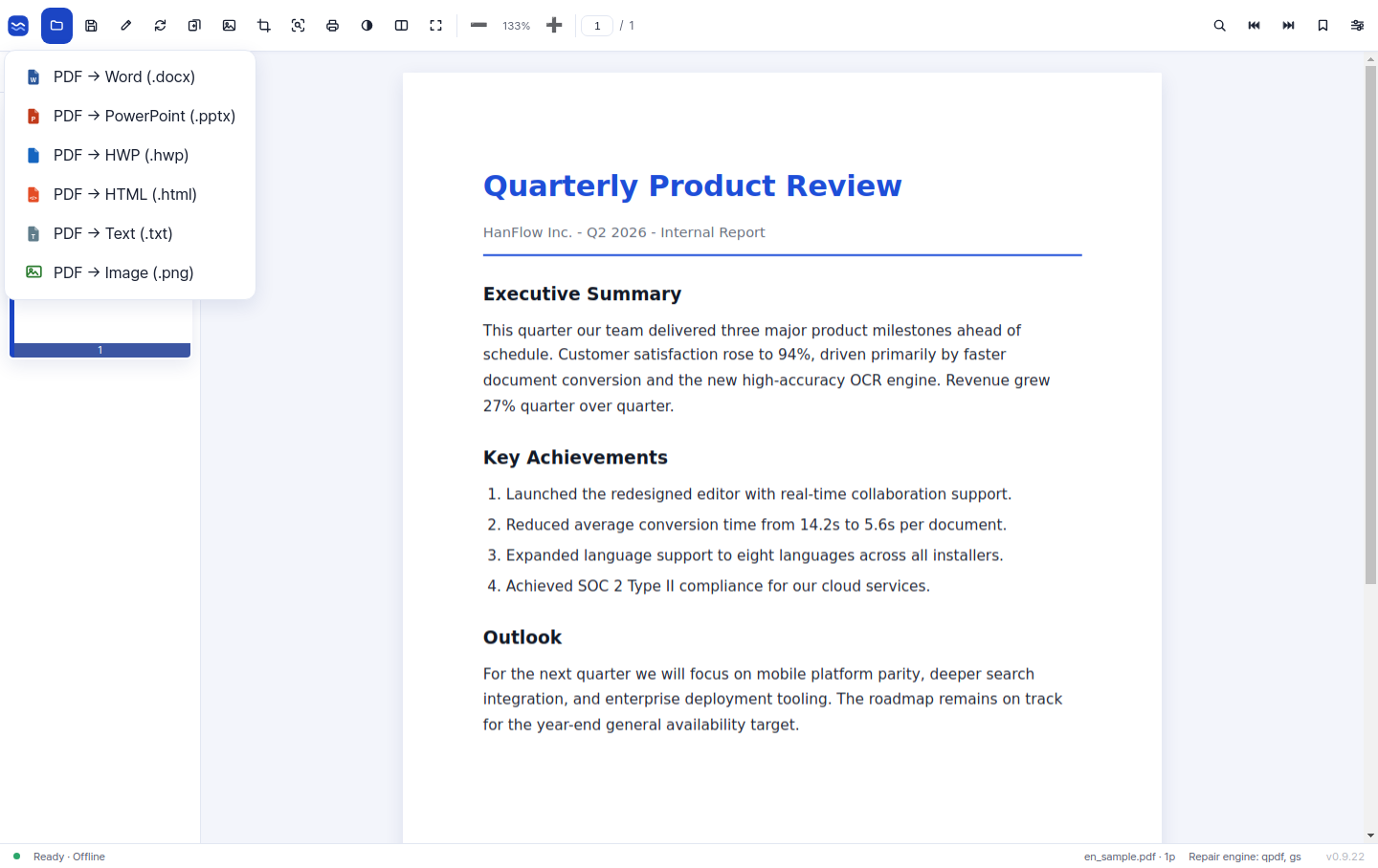 Convert PDF to Word, PowerPoint, HTML, text and images