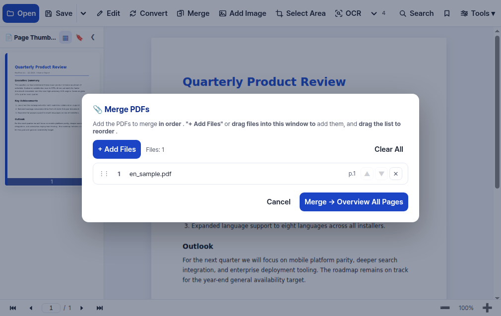Several PDFs into one