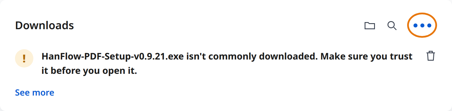 Click More actions (⋯) in the Edge download warning
