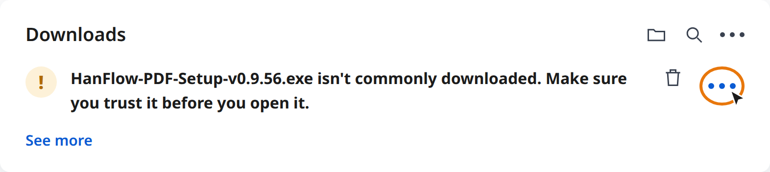 Click More actions (⋯) in the Edge download warning