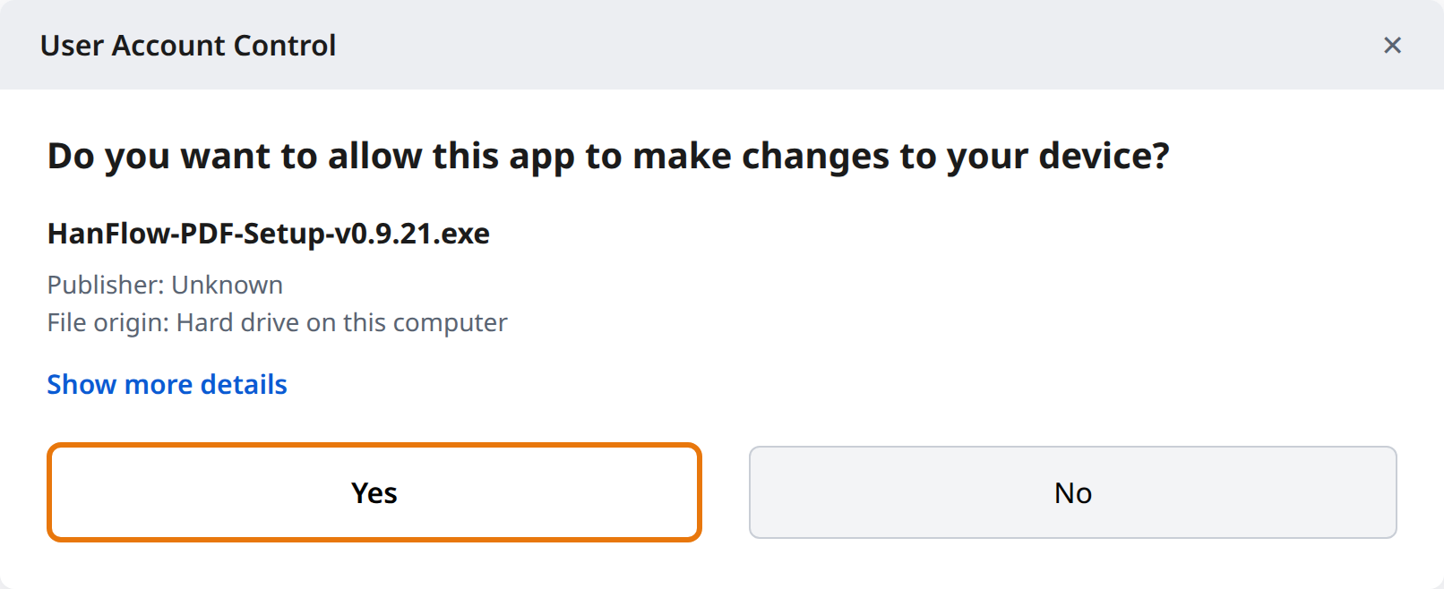 Click Yes in User Account Control