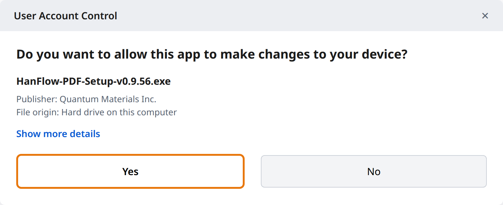 Click Yes in User Account Control