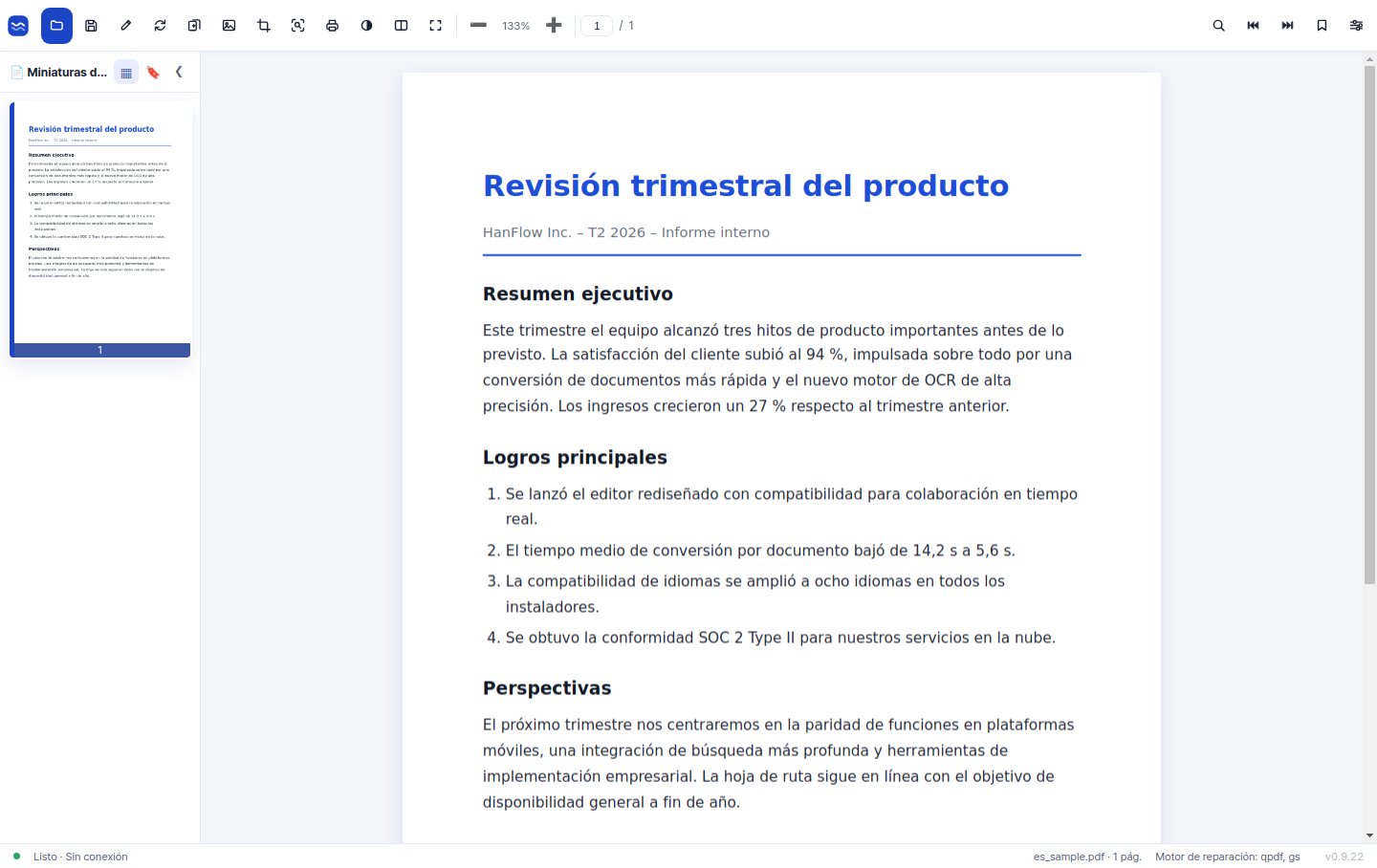 Pantalla de lectura y edición despejada
