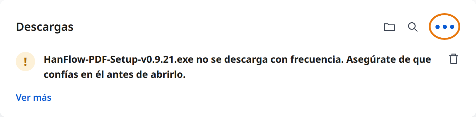 Clic en «Más acciones (⋯)» en el aviso de descarga de Edge