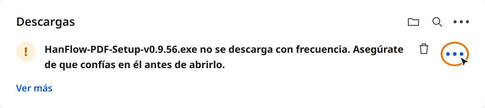 Clic en «Más acciones (⋯)» en el aviso de descarga de Edge