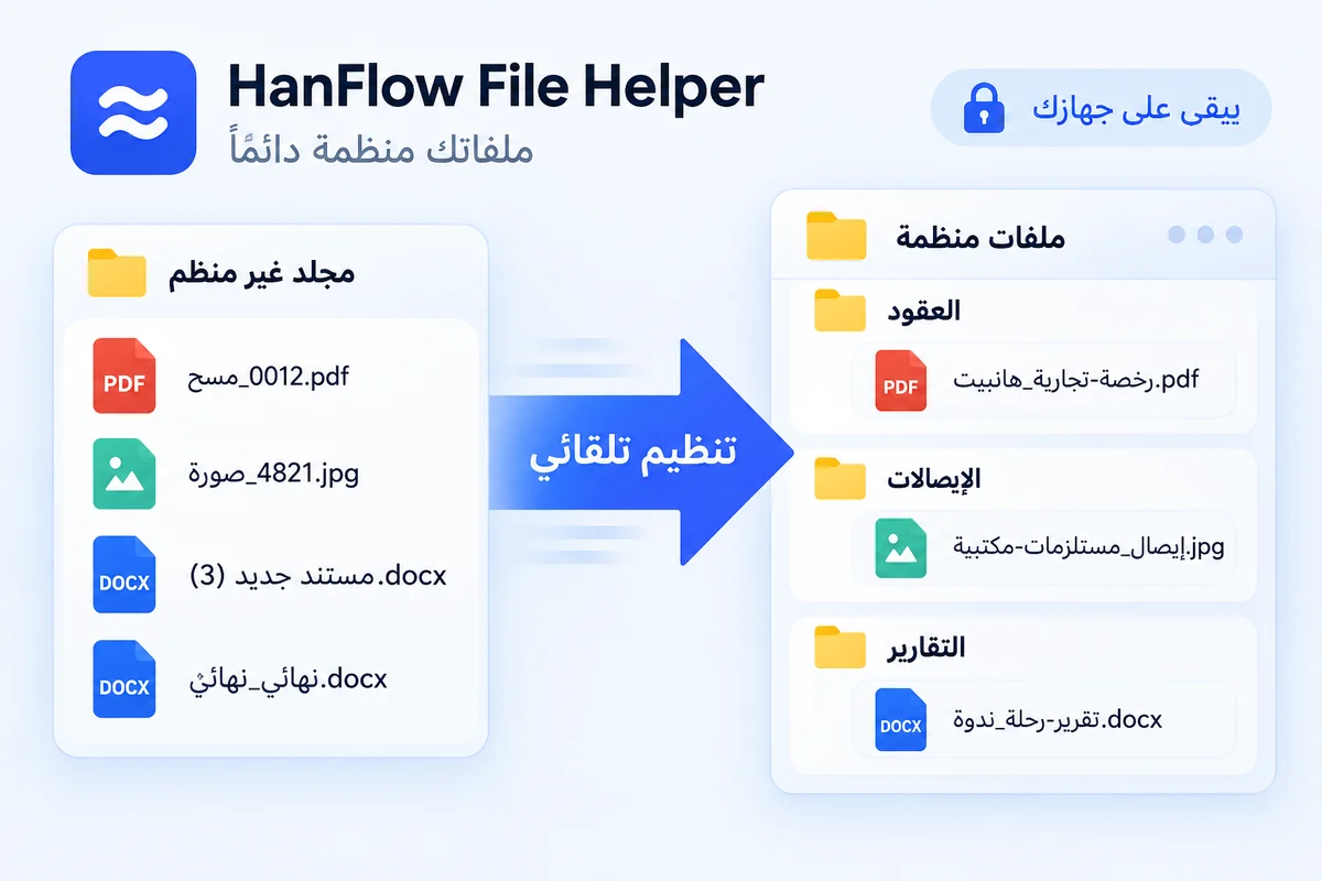 الشاشة الرئيسية لـ HanFlow مساعد الملفات