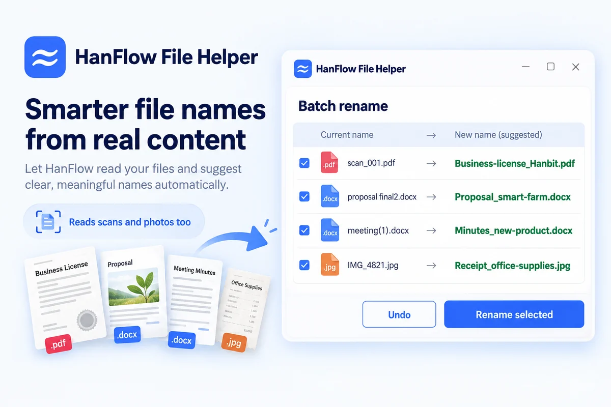 Suggested names from file content, renamed in one click