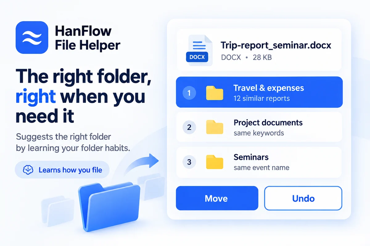 Folder suggestions learned from how you file, with reasons
