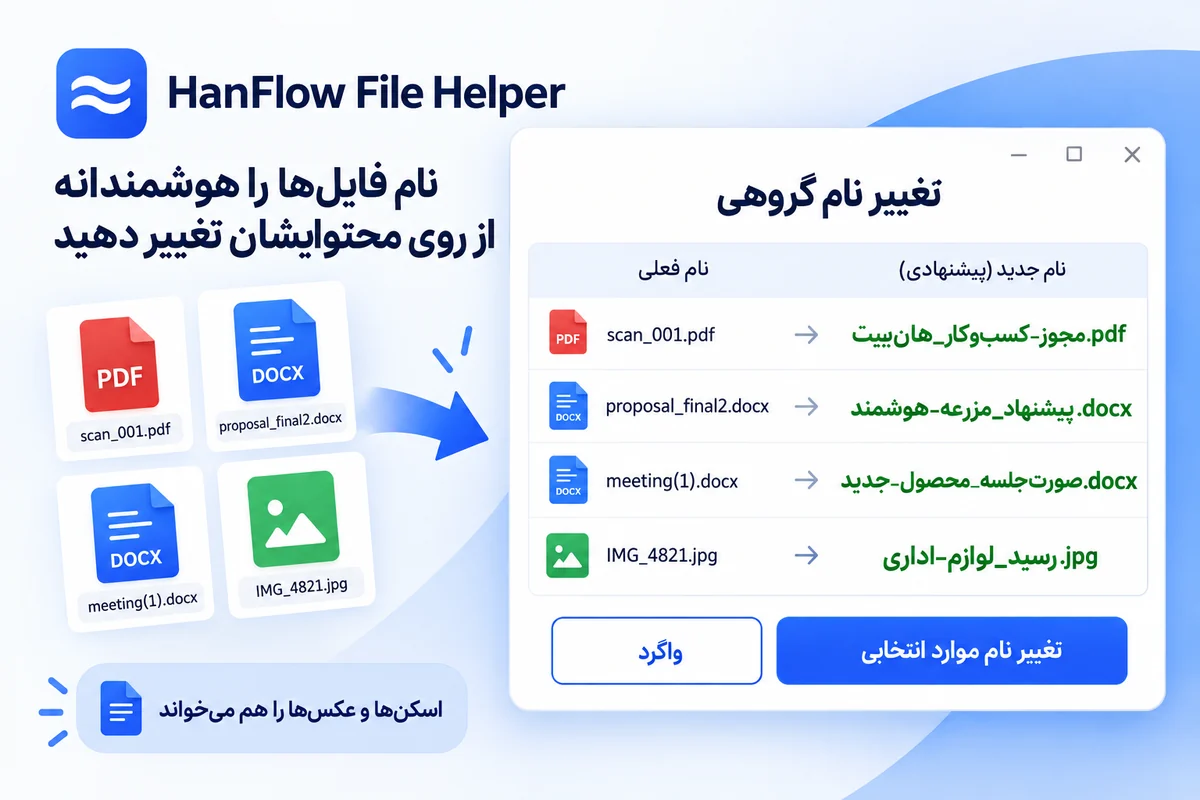 تغییر نام گروهی — پیشنهادهای خودکار بر پایهٔ محتوا