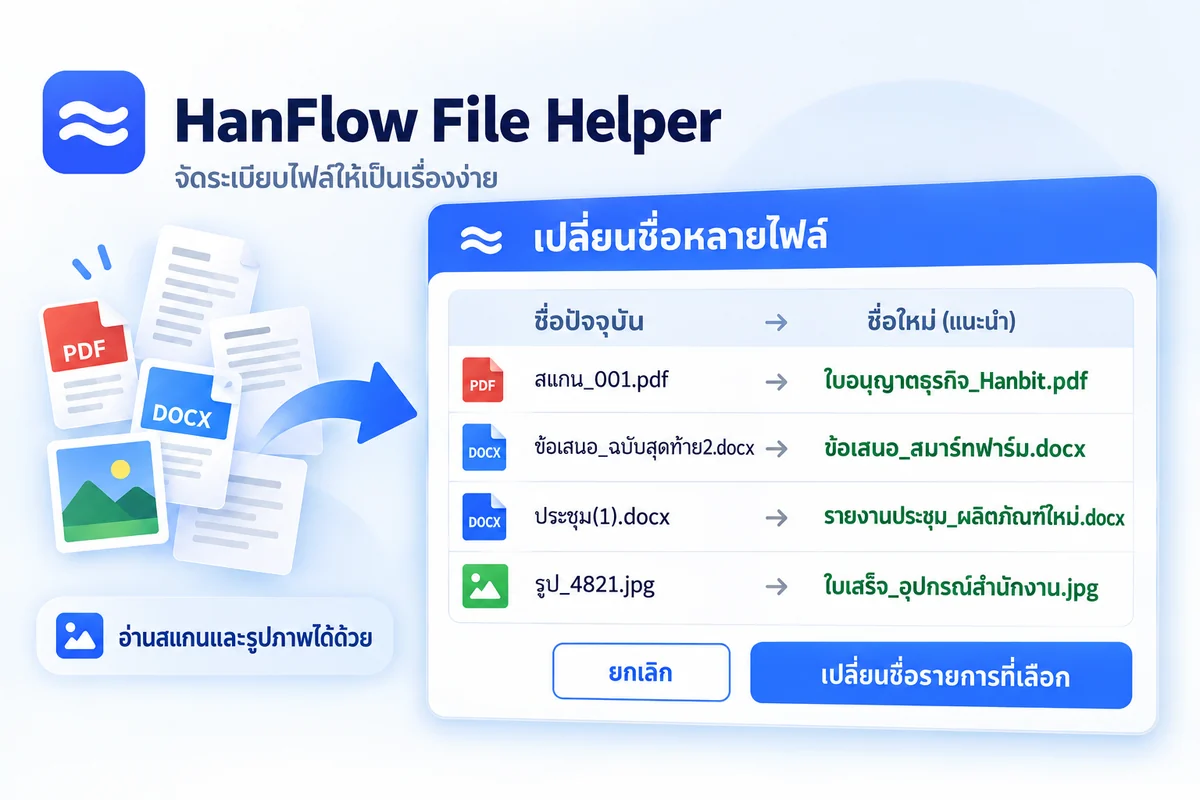 เปลี่ยนชื่อทีละหลายไฟล์ — คำแนะนำอัตโนมัติจากเนื้อหา