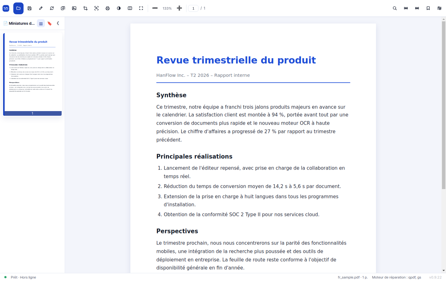Écran de lecture et de modification épuré