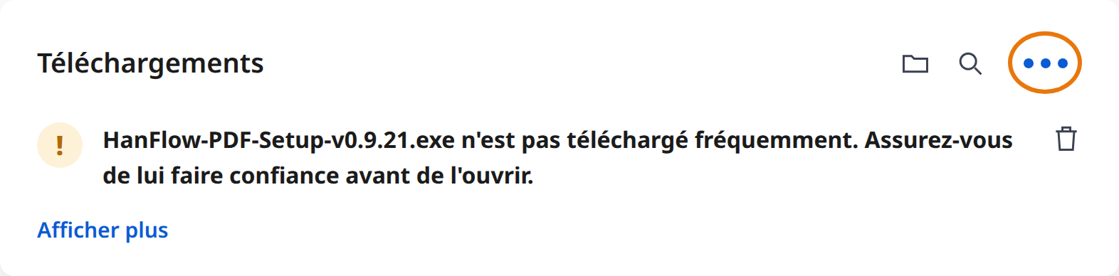 Cliquer sur « Autres actions (⋯) » dans l'avertissement de téléchargement Edge