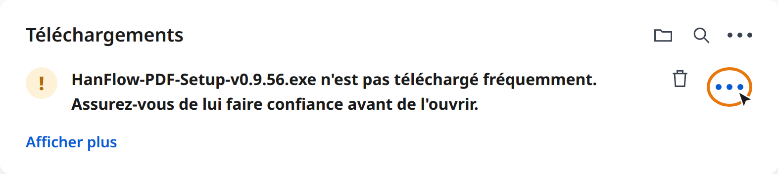 Cliquer sur « Autres actions (⋯) » dans l'avertissement de téléchargement Edge