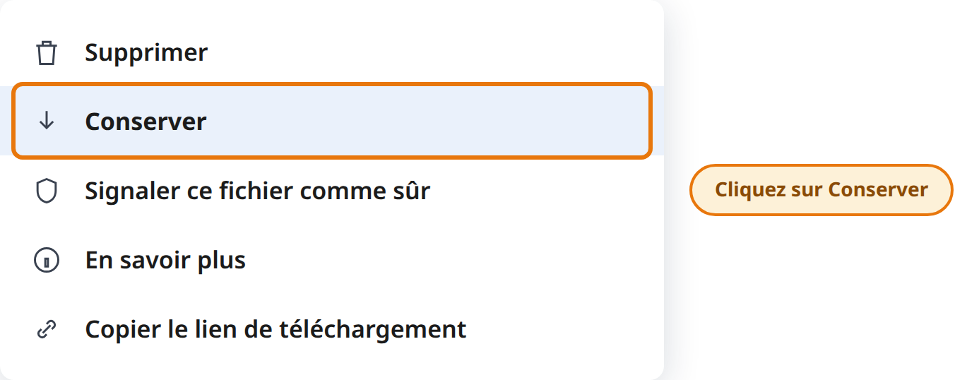 Cliquer sur « Conserver » dans le menu