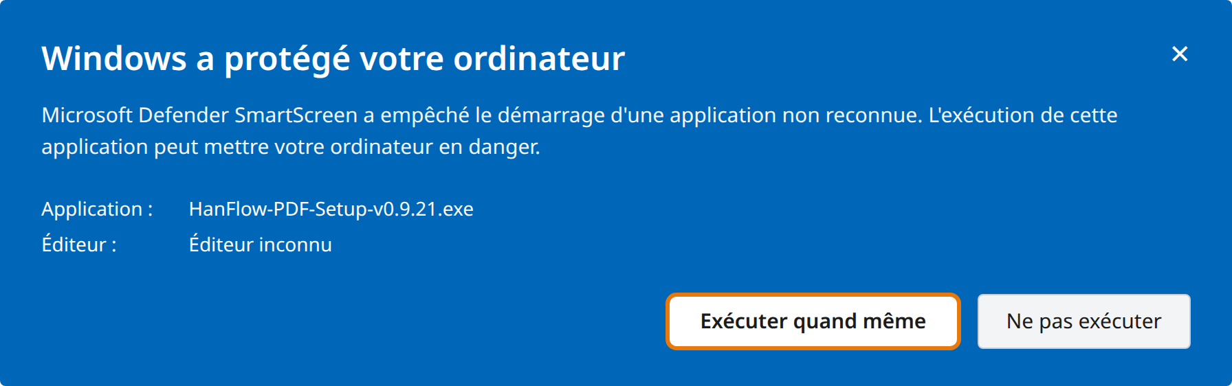 Cliquer sur « Exécuter quand même »