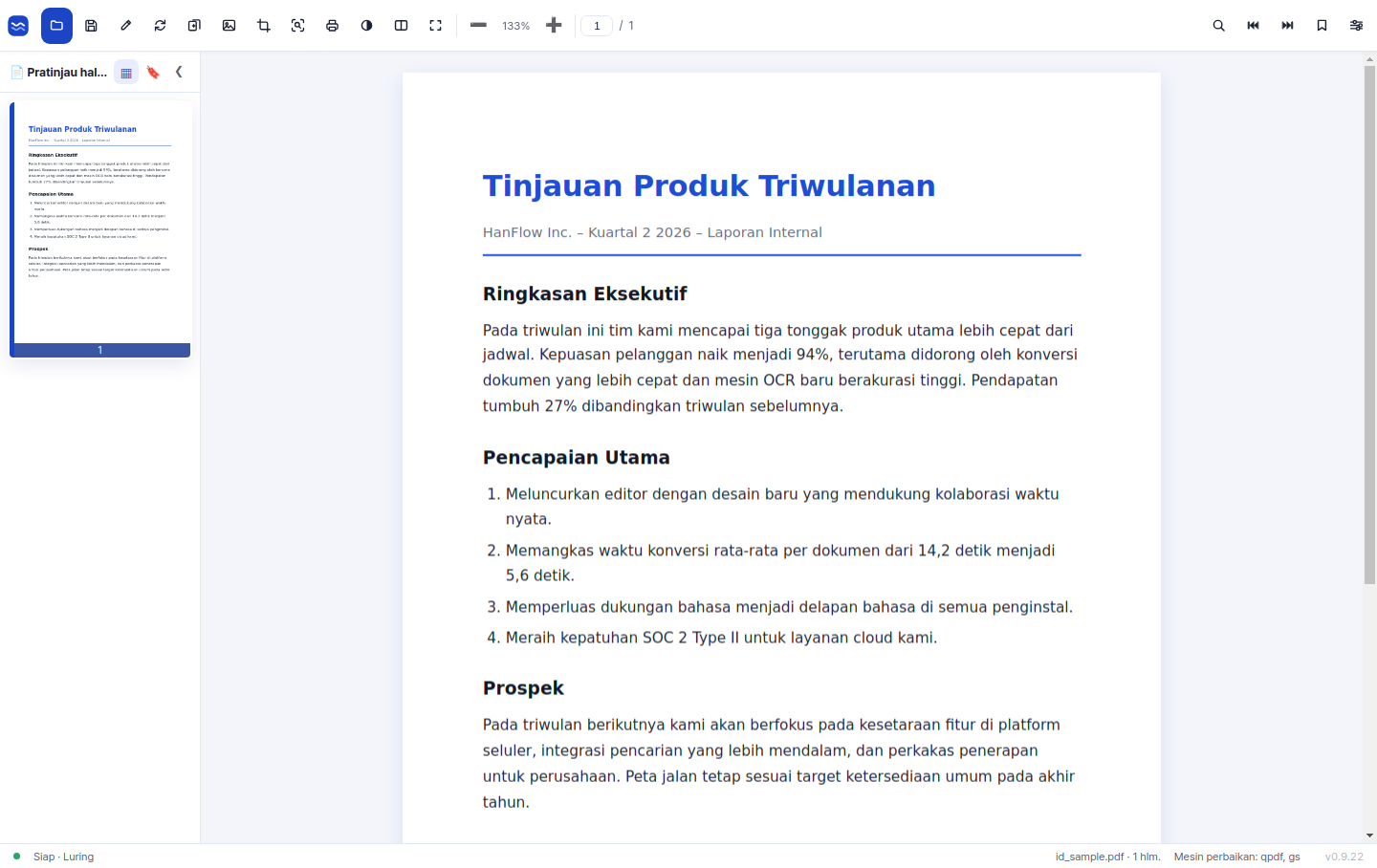 Layar baca dan edit yang bersih
