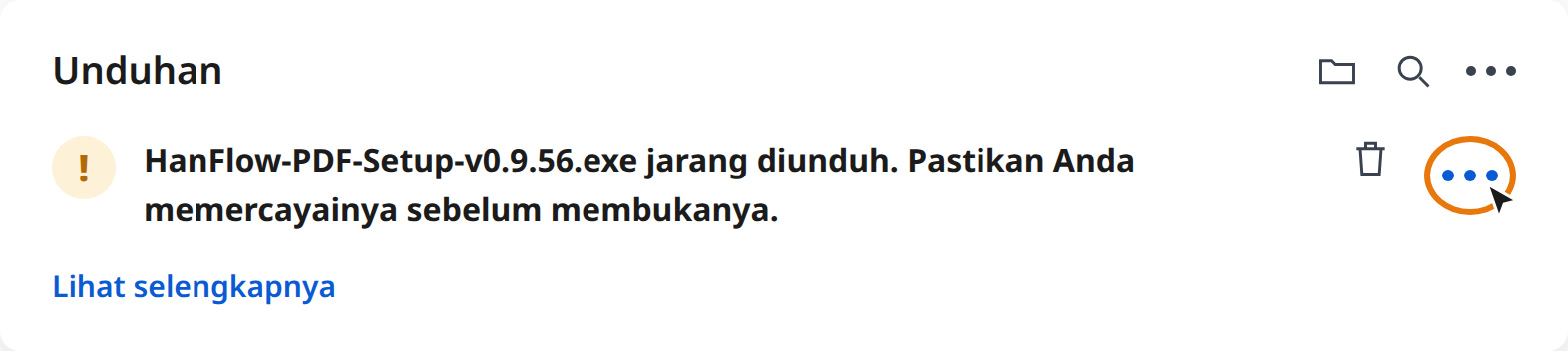 Klik Tindakan lainnya (⋯) pada peringatan unduhan Edge