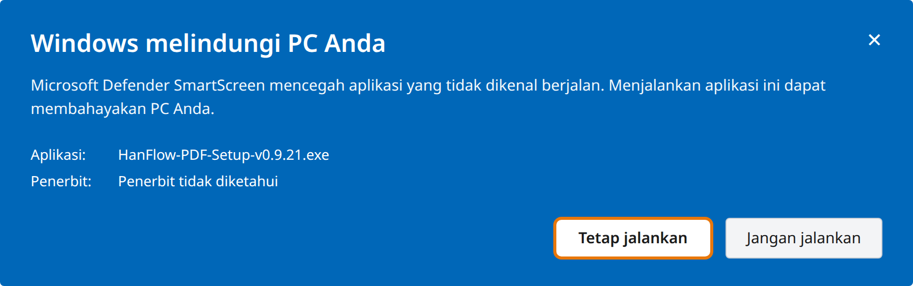 Klik Tetap jalankan