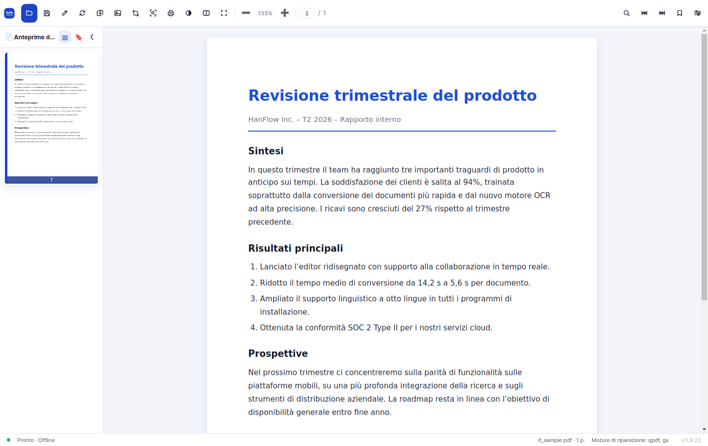 Schermata di lettura e modifica ordinata