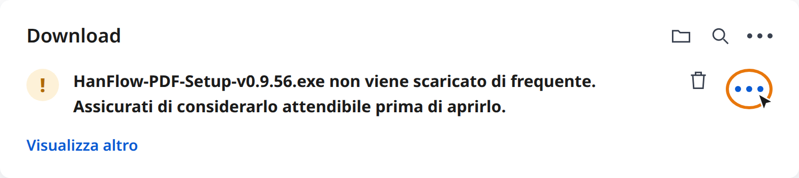Fai clic su Altre azioni (⋯) nell'avviso di download di Edge