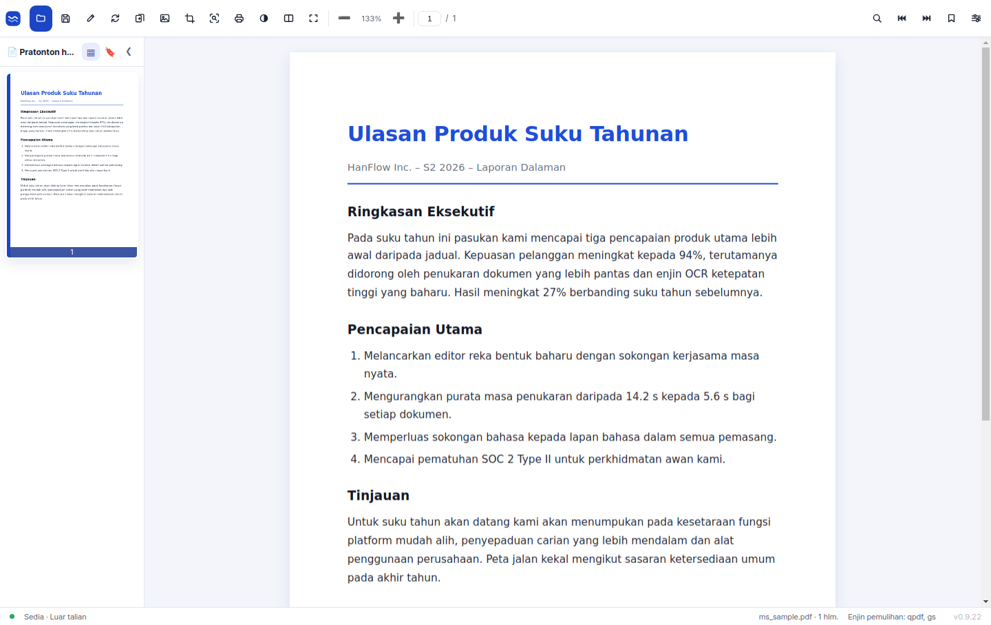 Skrin membaca dan menyunting yang bersih
