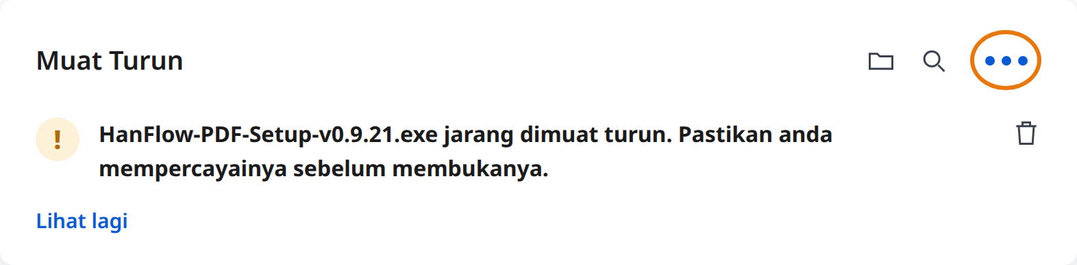 Klik More actions (⋯) pada amaran muat turun Edge
