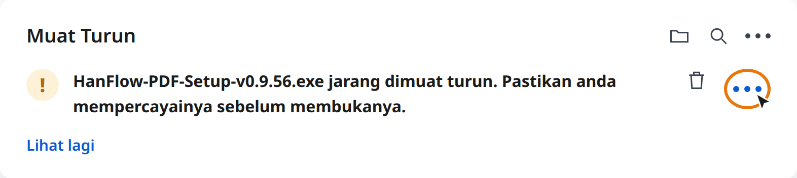 Klik More actions (⋯) pada amaran muat turun Edge