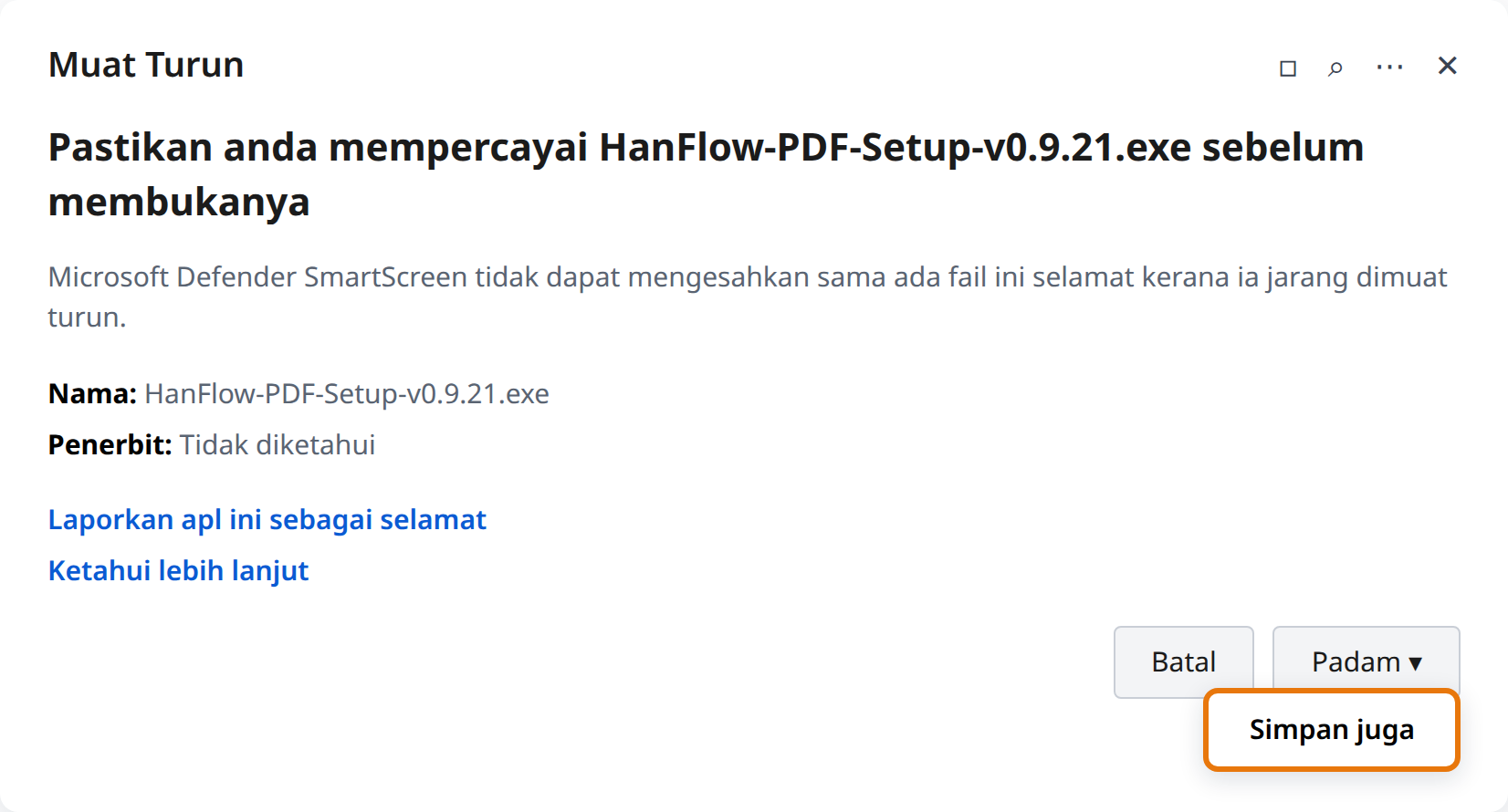 Klik anak panah di sebelah Delete, kemudian Keep anyway