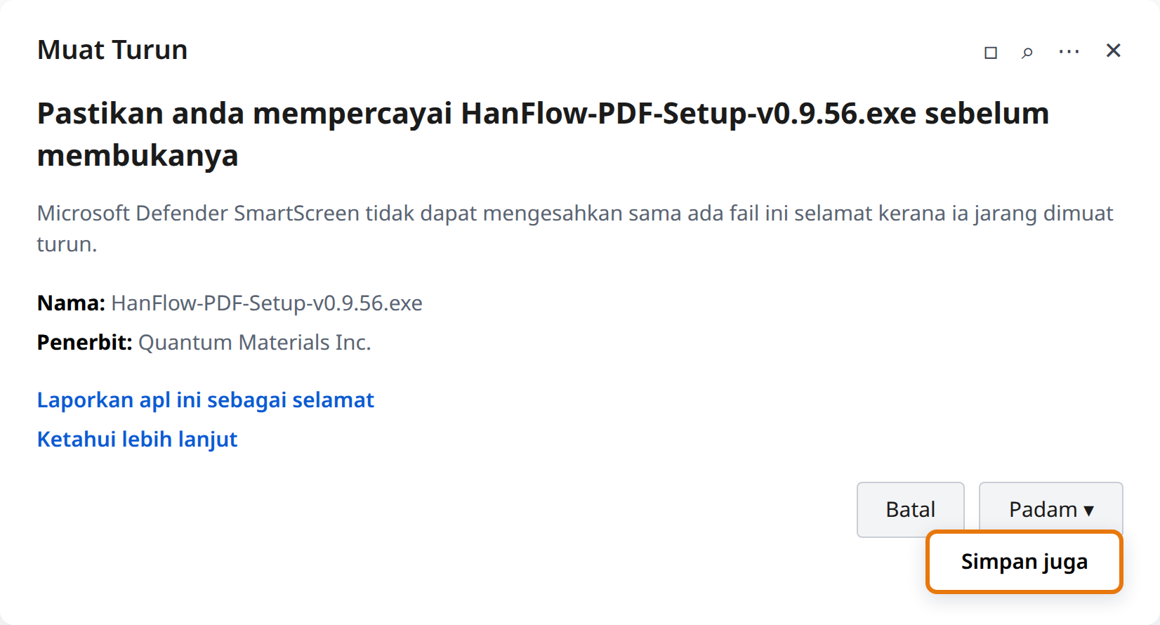 Klik anak panah di sebelah Delete, kemudian Keep anyway