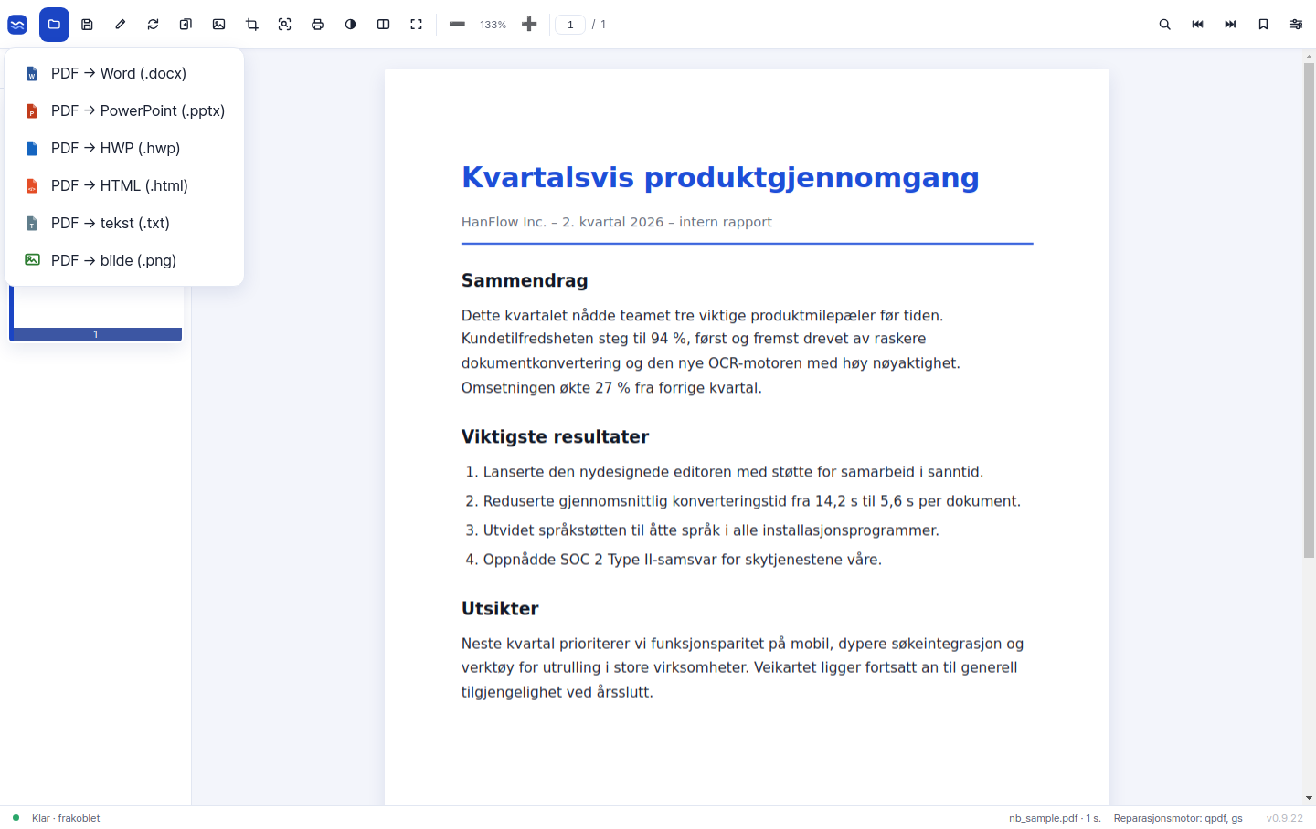 Konverter PDF til Word, PowerPoint, HTML, tekst og bilder