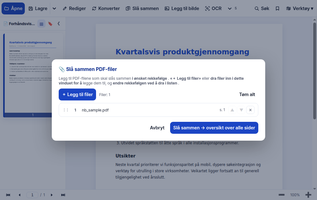 Flere PDF-er blir én