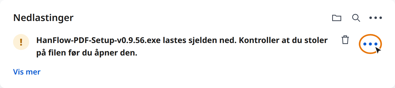 Klikk Flere handlinger (⋯) i Edge-nedlastingsvarselet