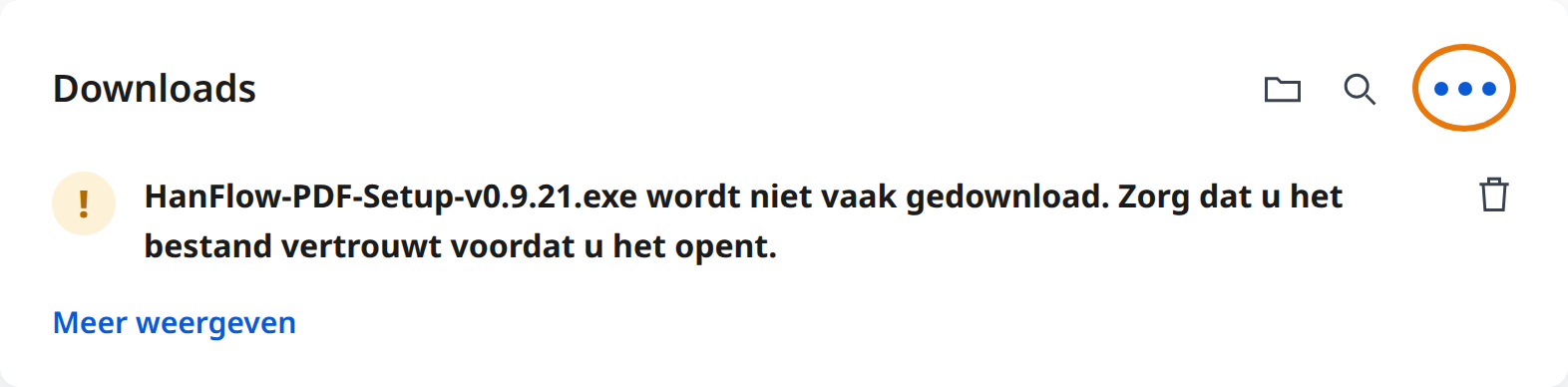 Klik op Meer acties (⋯) in de downloadwaarschuwing van Edge