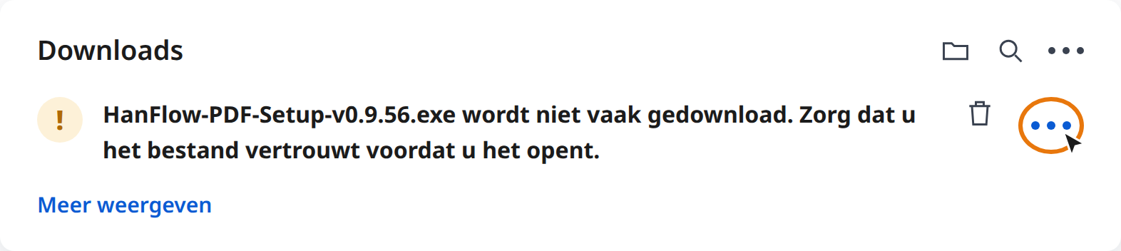 Klik op Meer acties (⋯) in de downloadwaarschuwing van Edge