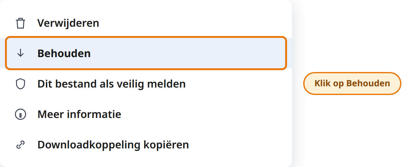 Klik op Behouden in het menu