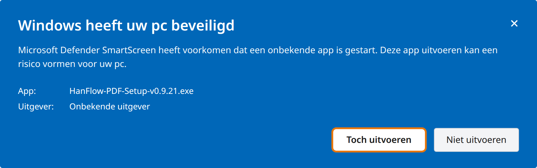 Klik op Toch uitvoeren